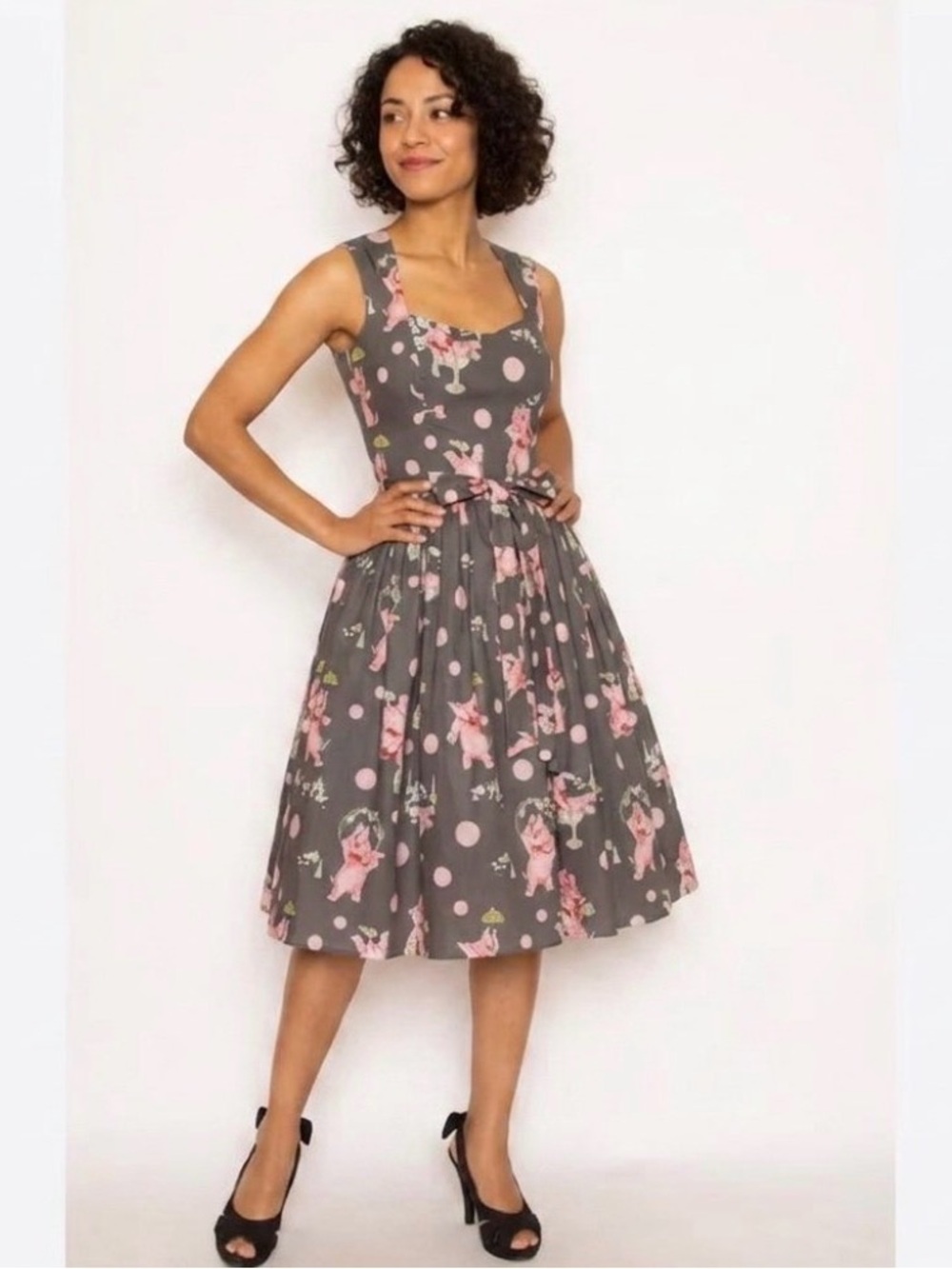 RARE VTG Bernie Dexter Tipsy ElephantsPolka Dot Swing Dress XS Rockabilly Retro